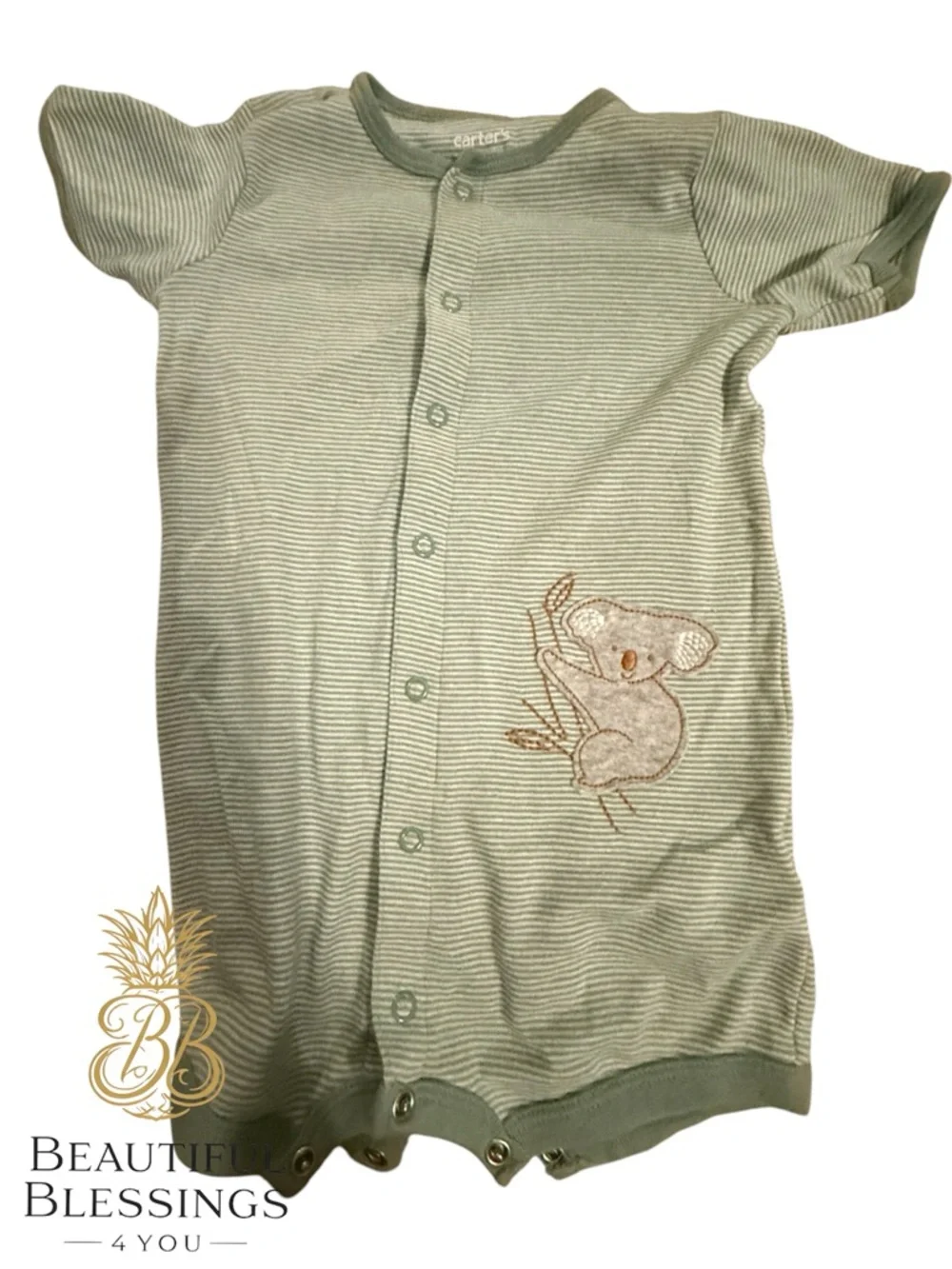 100% Cotton Baby Boy Short-Sleeve Romper Trio in Light Blue, Sage & Navy Stripe